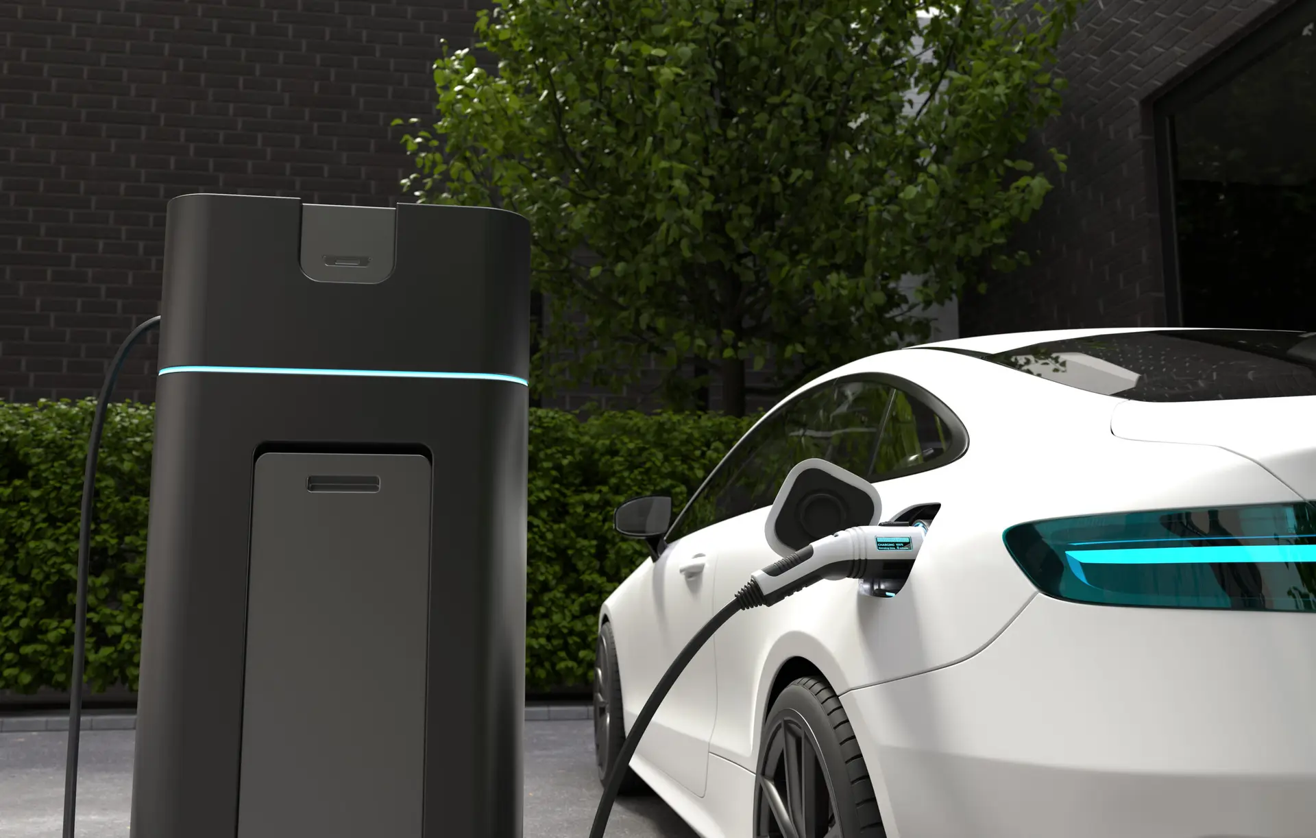 Electric car charging at home, Clean energy filling technology. Vega Energy Services